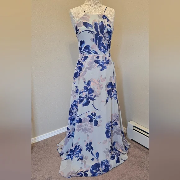 NEW Lulus All I Need Grey Floral Print Lace Up Maxi Dress - Picture 10 of 12